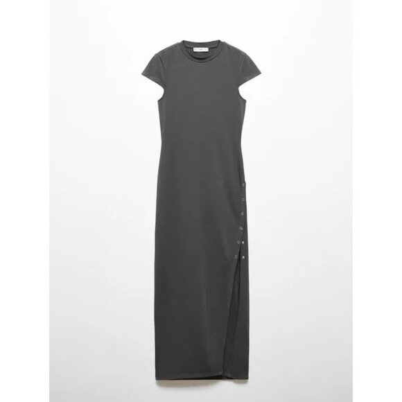 Mango Short-Sleeve Side-Slit Midi Tube Dress in Charcoal Size 4 - Picture 1 of 10